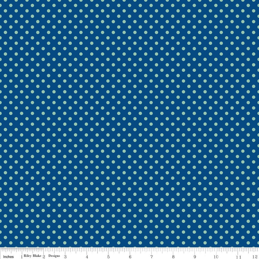 Blue and Aqua Polka Dot Fabric, Seaside by October Afternoon for Riley Blake, Dot Print in Blue, 1 Yard