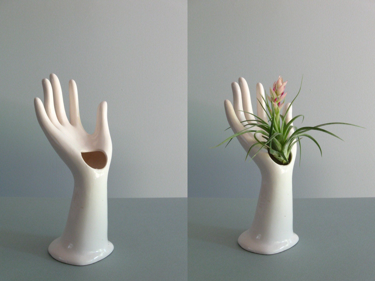 vintage white porcelain hand vase / ring holder ... made in Japan