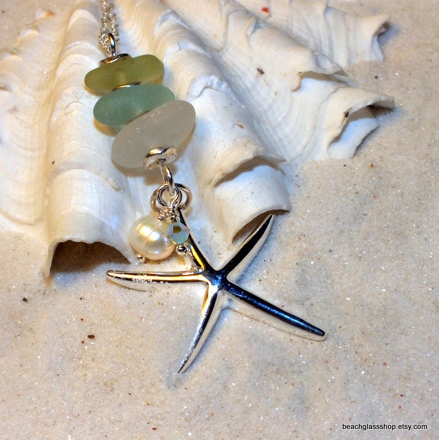 Sea Glass Beach Glass Sterling Starfish Necklace
