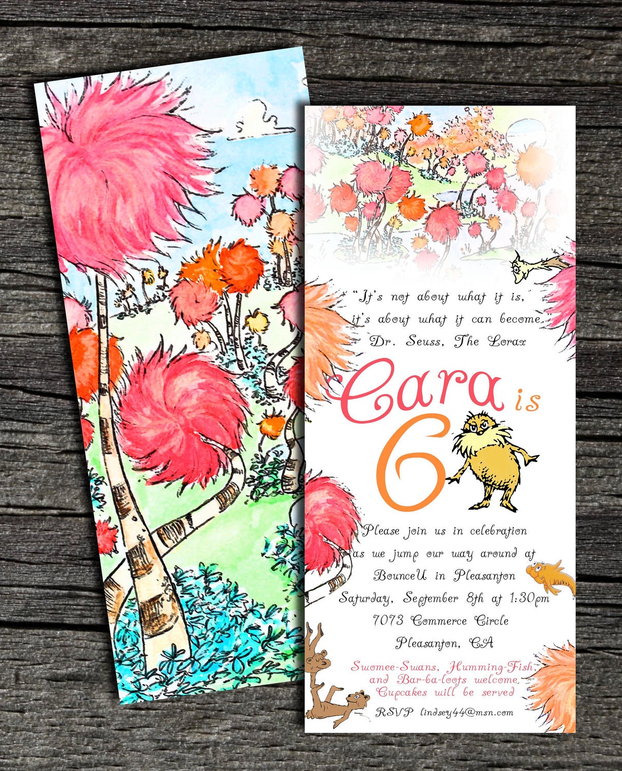 Whimsical Lorax Invitations with envelopes