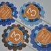 12 Boys Birthday Cupcake Toppers - Blue, Orange and Brown Polkadots - Personalized - Boys Birthday Party Decorations