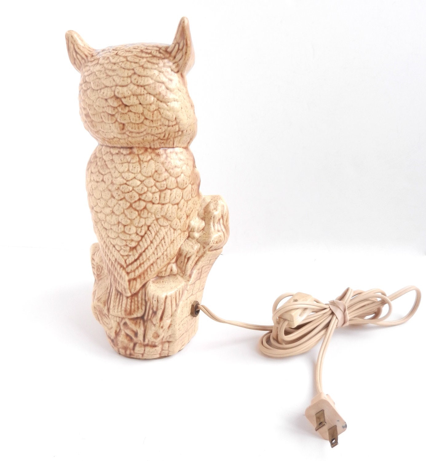 Large Owl Light - Vintage 1970s Tall Ceramic Bird Lamp / Fire Fowl