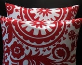 Set of Two 18 x 18   Premier Prints Red Suzani  Fabric Both Sides