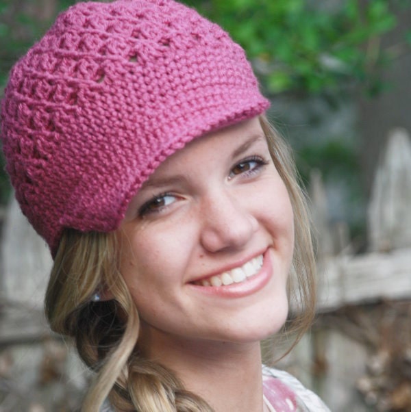 Teen Clothing, Crochet Newsboy Cap, Girls Beanie Hat with Visor, Girls Newsboy Cap, Girl Hat  - Rose Pink