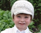 Kids Hat, Off-White Crochet Hat for Boy, Newsboy Cap Boy Beanie Hat with Visor, Wool Blend