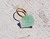 Green calcite uncut rock cocktail ring with adjustable band