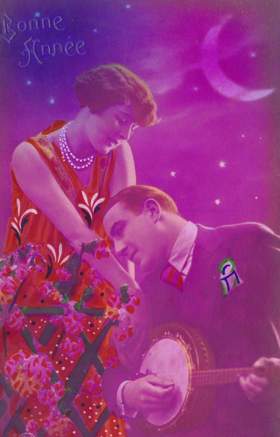 1920s Hand-Tinted Couples Romance Pochoir by PC Paris