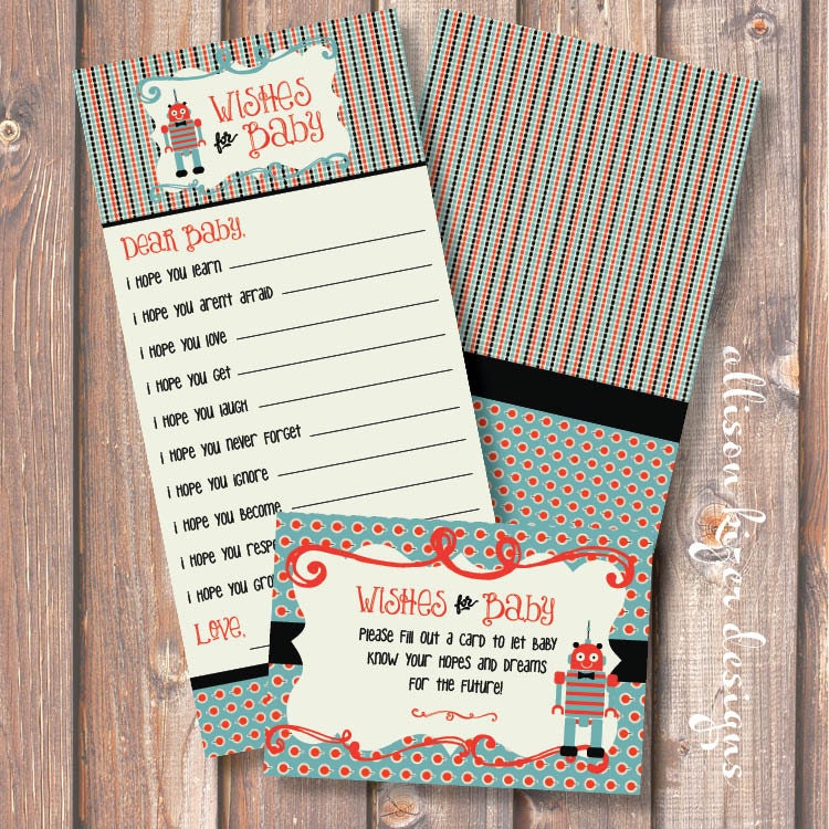 Funky Robot Printable Wishes for Baby Game