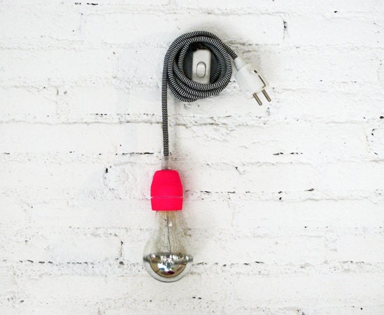Textile cable lamp with switch and plug - neon pink