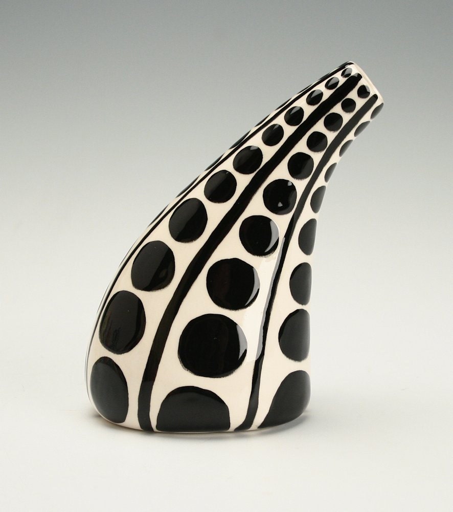 Black Polka Dots Vase with Lines See Ya Later Tilt Vase Hand Painted