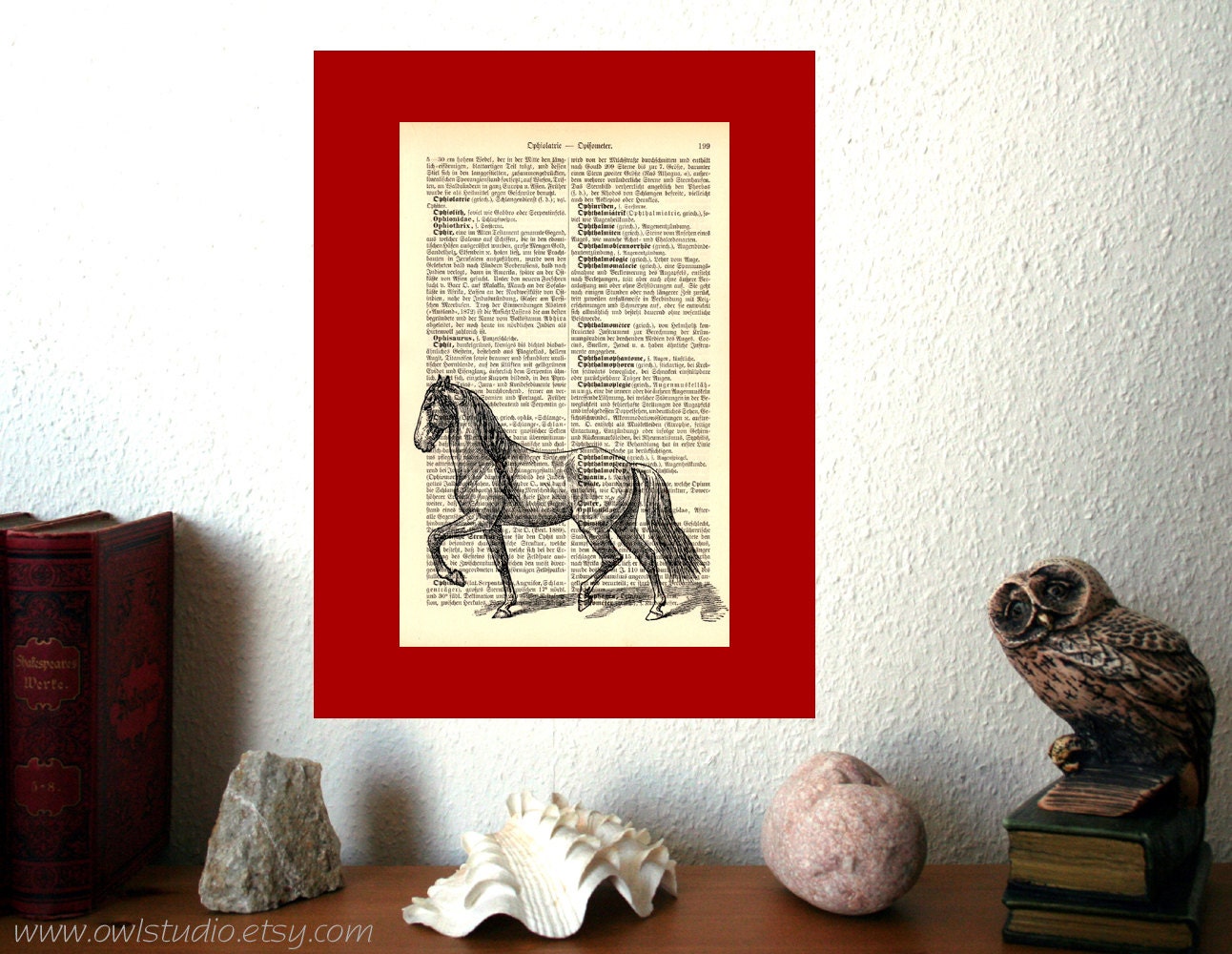 Horse Vintage Art Print on Antique 1896 Dictionary Book Page