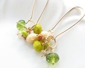 Lime green and gold dangle earrings lime green avocado green cream earrings