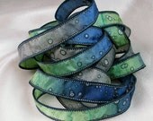 Hand Dyed Silk Ribbon - Hand Painted Silk Art  - Jewelry Bracelet Wrist Wrap - Central Park Sparkle