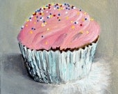 Original Art Cupcake "Sprinkles" Acrylic Painting 6x6 inches by Amanda Christine art