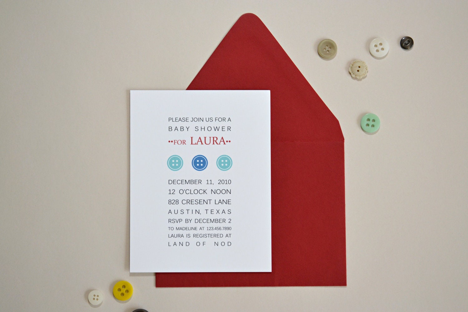 Cute as a Button Invitations - Choose Your Colors