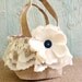 Rustic Chic Burlap Lace Flower Girl Basket Tote, Button in Your Choice of Colors