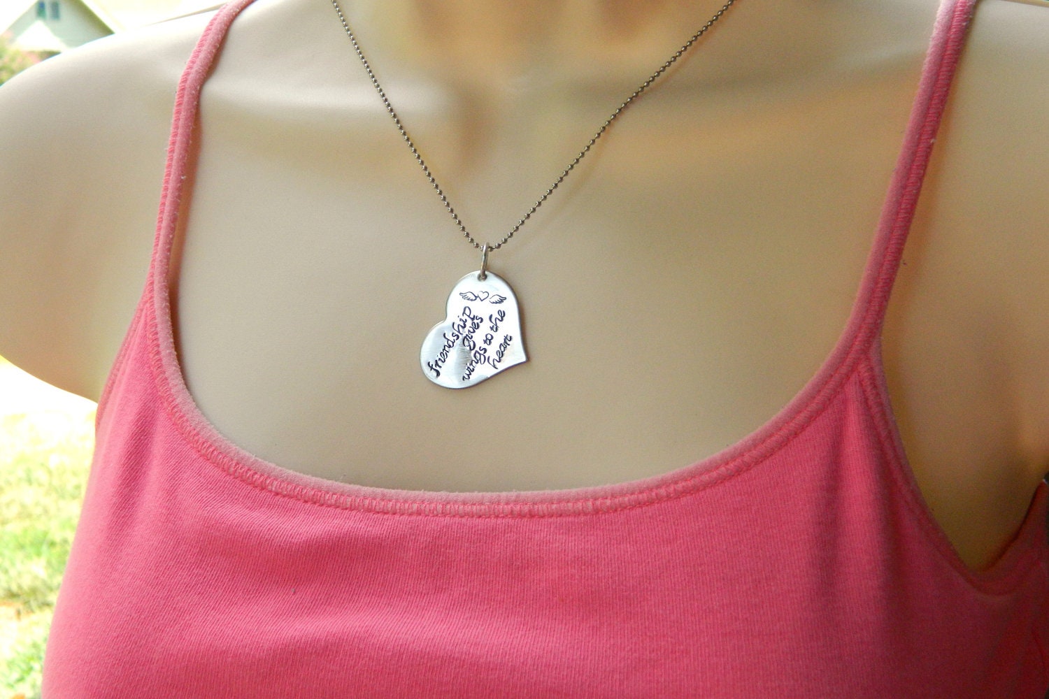 Handstamped Friendship Necklace - Friendship Quote for BFFs Besties Sisters - Large Heart - Stainless Steel - The Caleigh Design