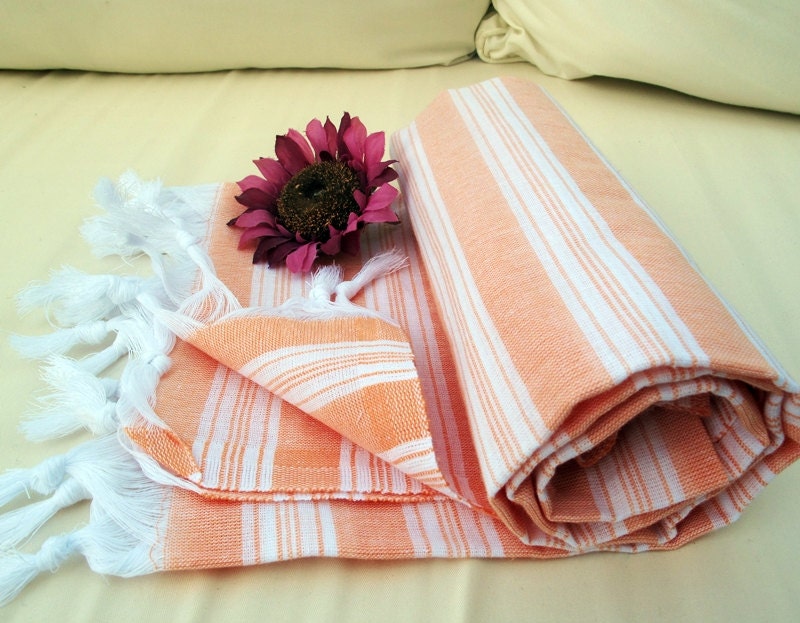 Organic Peshtemal,Orange Towel,Bath Towel,Natural %100 COTTON,High Quality Hand Woven Turkish Cotton Bath,Beach,Spa,Yoga,Pool Towel