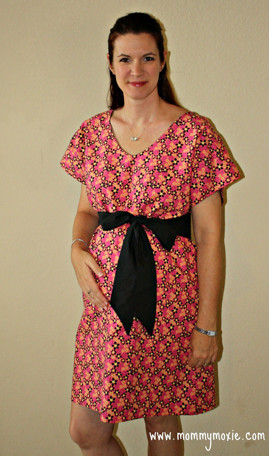 Jacki Maternity Hospital Gown in Hot Pink,  Yellow and Black Floral on Soft Pink-Deliver Your Baby in Style By Mommy Moxie on Etsy