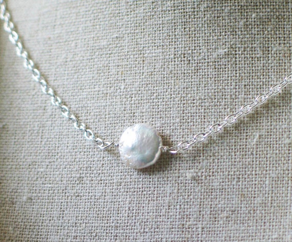 Christina Freshwater Pearl Necklace, simple, silver, bridesmaid or friendship