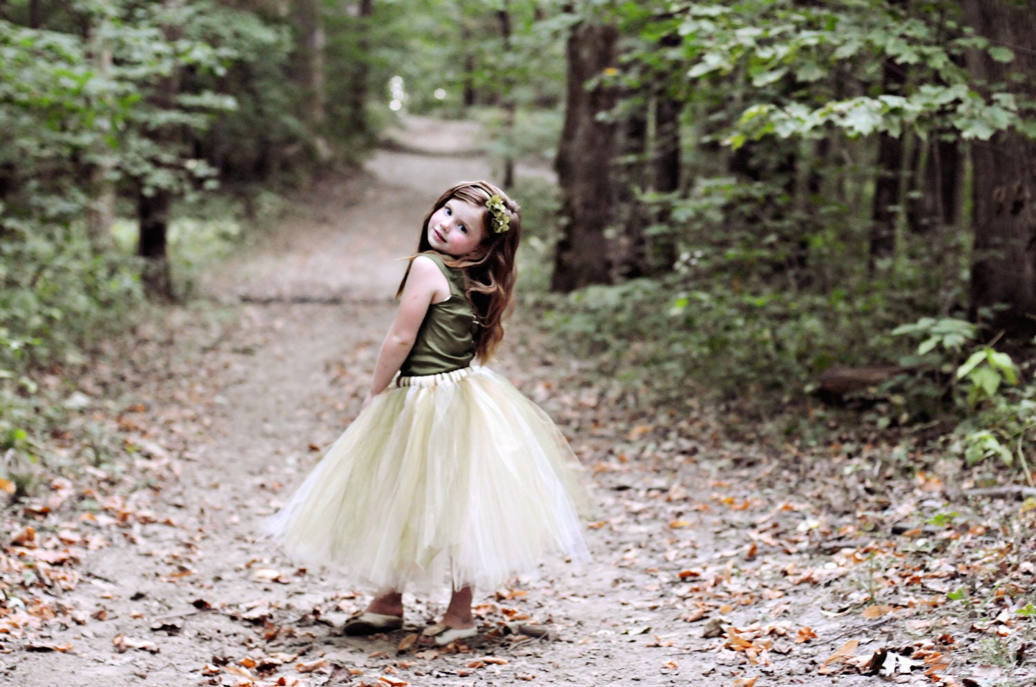 Green Flower Girl Dress--Rustic Woodland Wedding--Reversible Two Tone Corset Top--Ballet Neckline--Perfect for Weddings and Portraits