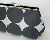 Frame Clutch, Polka Dot Gray and White