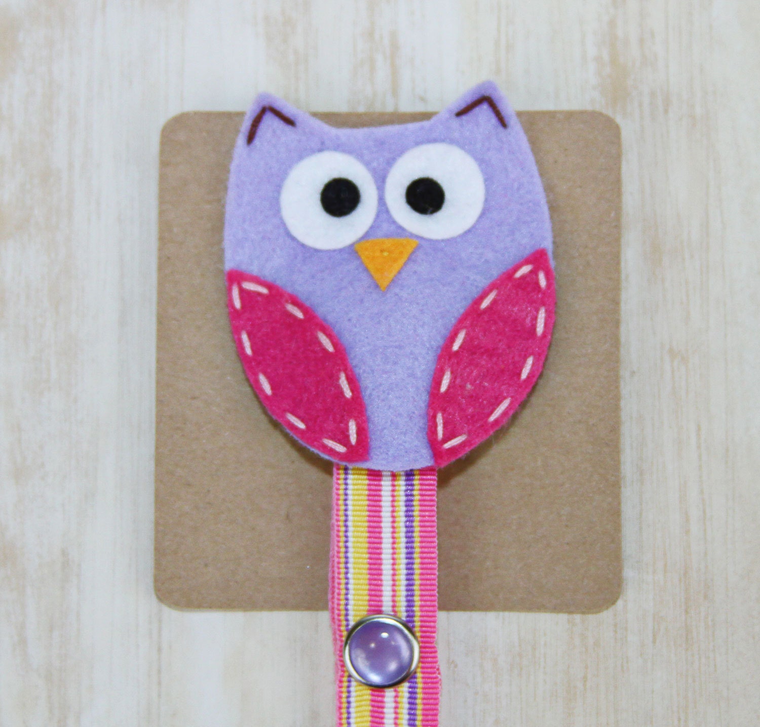 Pacifier Clip - Purple Felt Owl