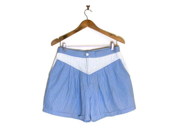 80s Blue / White Stripe Cuffed Shorts Sz m - l