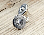 Classy, Dainty Winchester .45 Colt Bullet Head Stud Earrings with Swarovski Crystals
