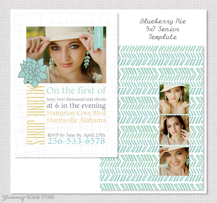 Blueberry Pie - 5x7 Vertical Postcard Senior Card PSD Template Design