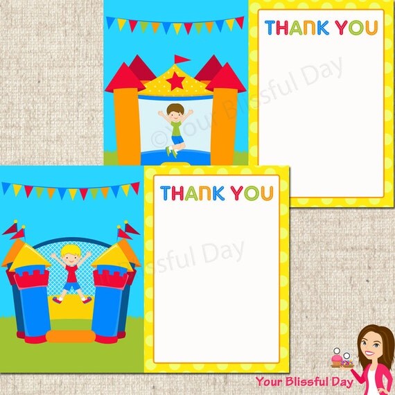 PRINTABLE Boy Bounce House Thank You Cards (Your choice of boy and bounce house) Il_570xn