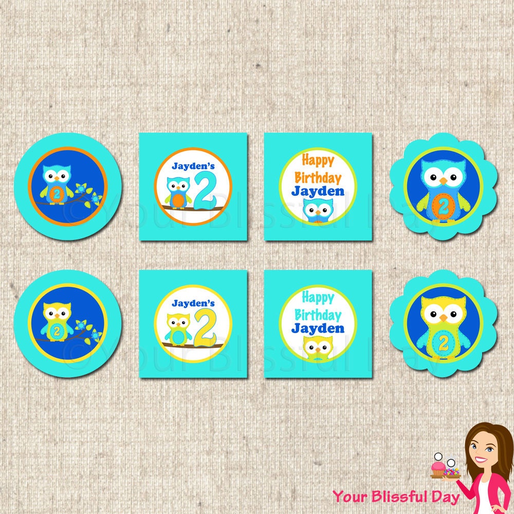 PRINTABLE Personalized Boy Stitch Owl Party Circles (Character of your choice) Il_570xn