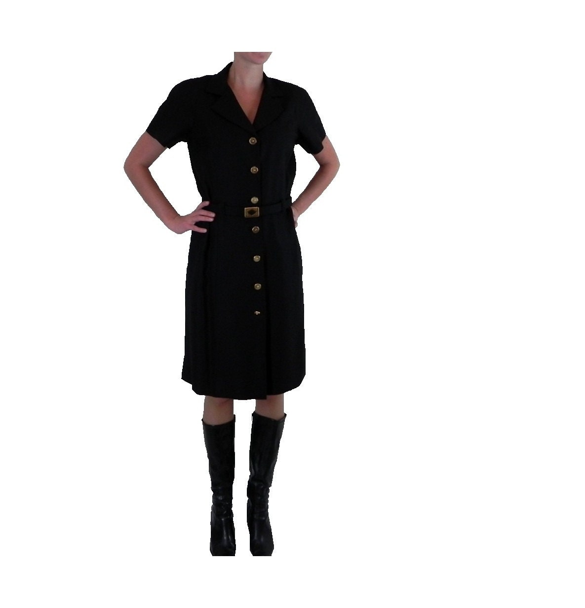 Black Shirt Dress by David Hayes Vintage 1980s Size Medium