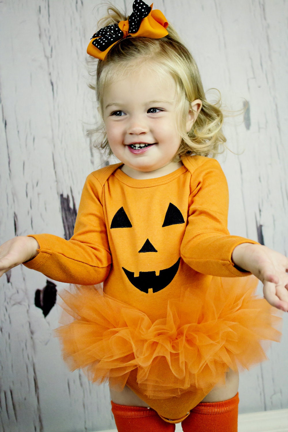 Jack O Lantern Baby Girl Tutu Bodysuit And Leg Warmer Set- Halloween Pumpkin Costume - Sizes Newborn - 18 Months
