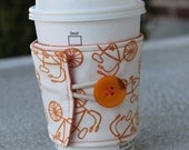 Coffee Sleeve - Reusable Coffee Coozie - Orange Bicycle Fabric - Lucy's Crab Shack for Moda, Cruiser in Orangesicle