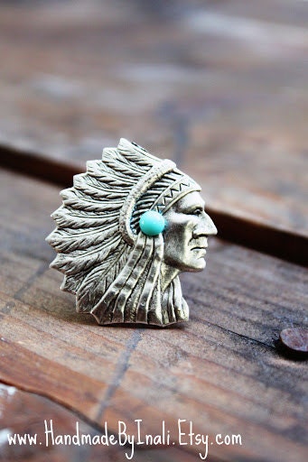 INDIAN CHEIF HEAD-cocktail adjustable ring matte silver/Native American/Bohemian/Gypsy/Navajo/free people/western/cowgirl