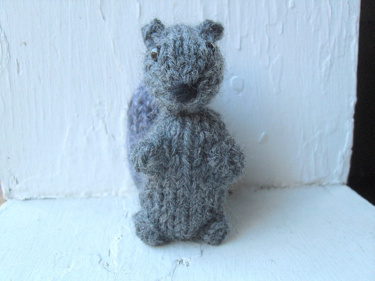 Hand Knit Squirrel Plush Gray Ready To Ship