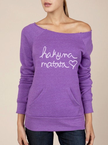Hakuna Matata Eco Fleece Raw Edge Neck Sweatshirt in Black