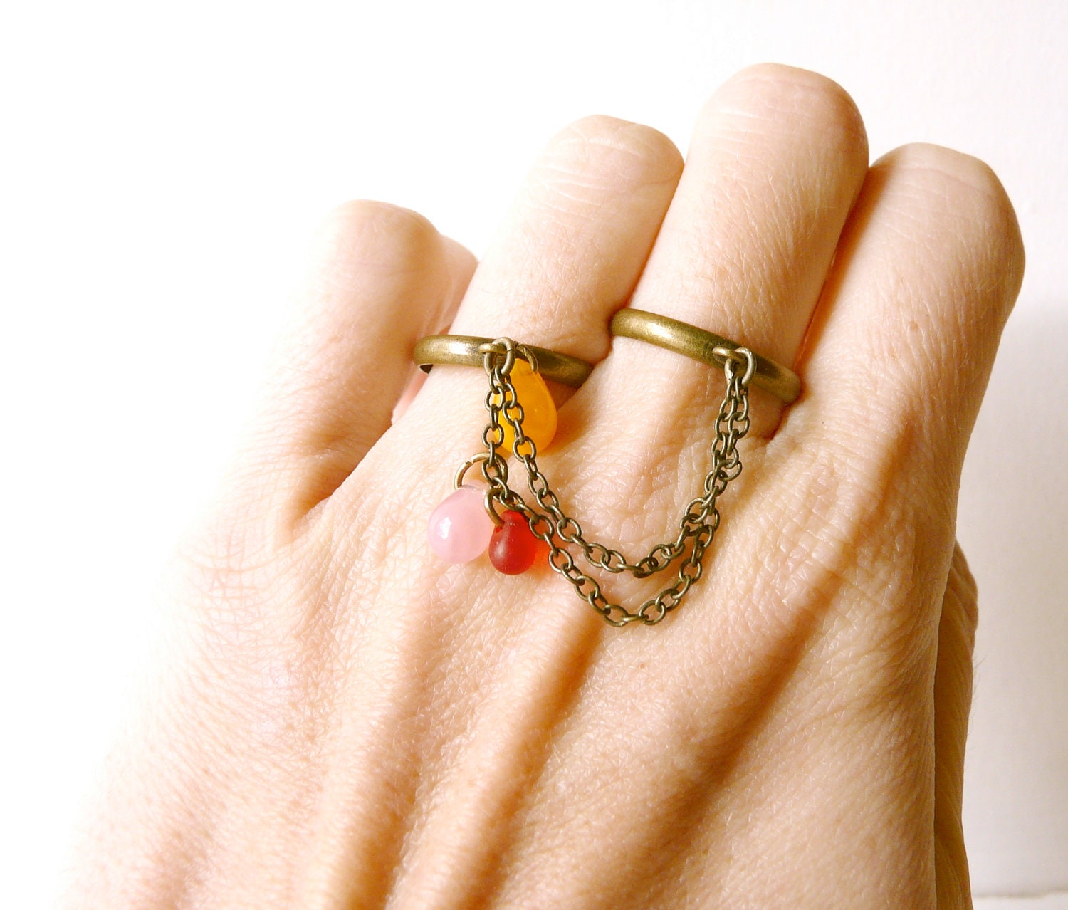 Rainbow childhood ring ( multi strands, double ring, retro, multicolor, pink, red, orange, jam ) 05