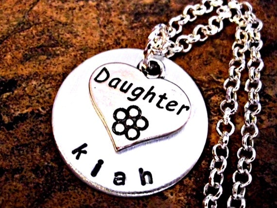 Daughter Necklace, Personalized Hand Stamped Charm Necklace, Daughter Necklace