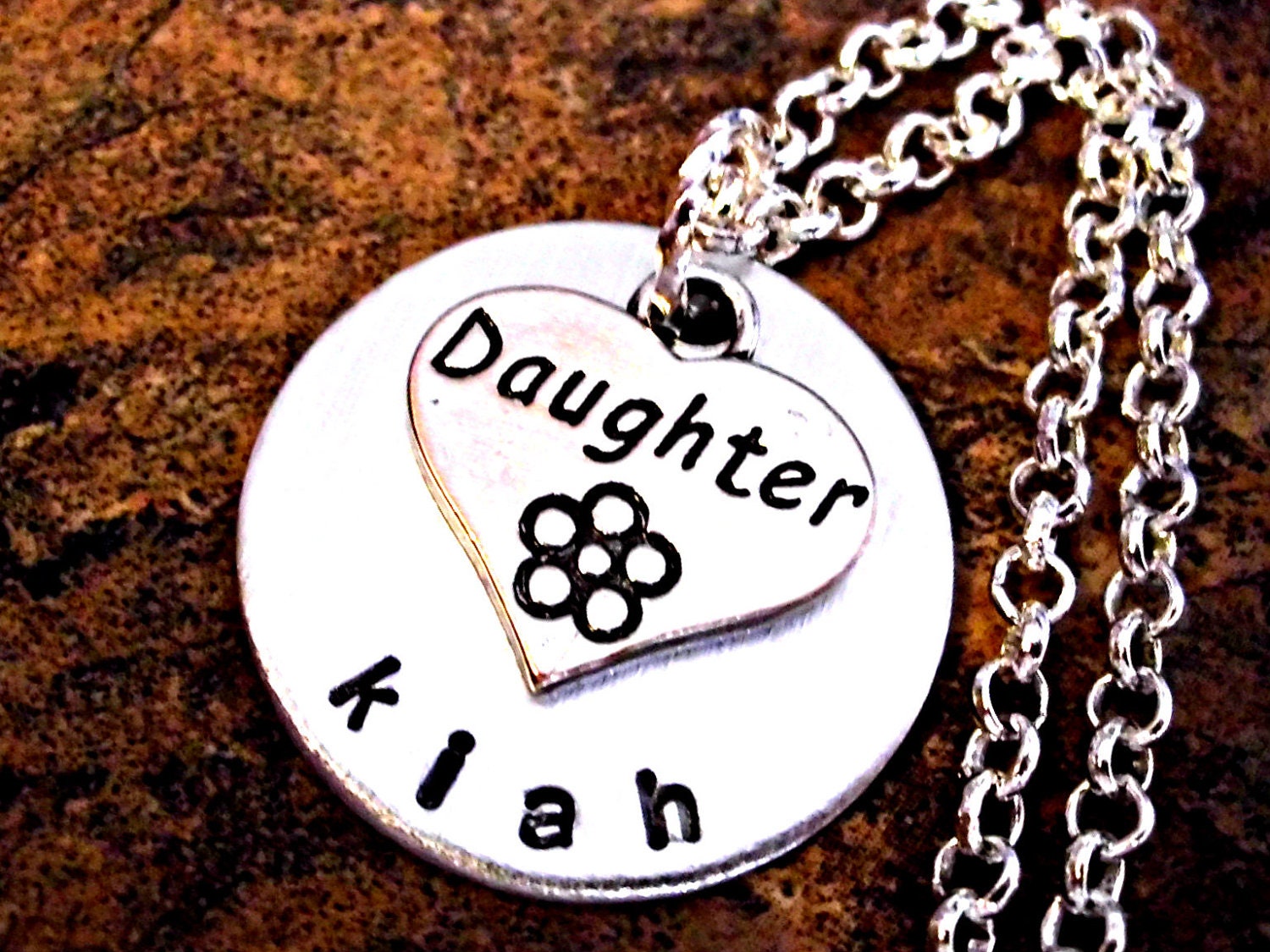 Daughter Necklace, Personalized Hand Stamped Charm Necklace, Daughter Necklace