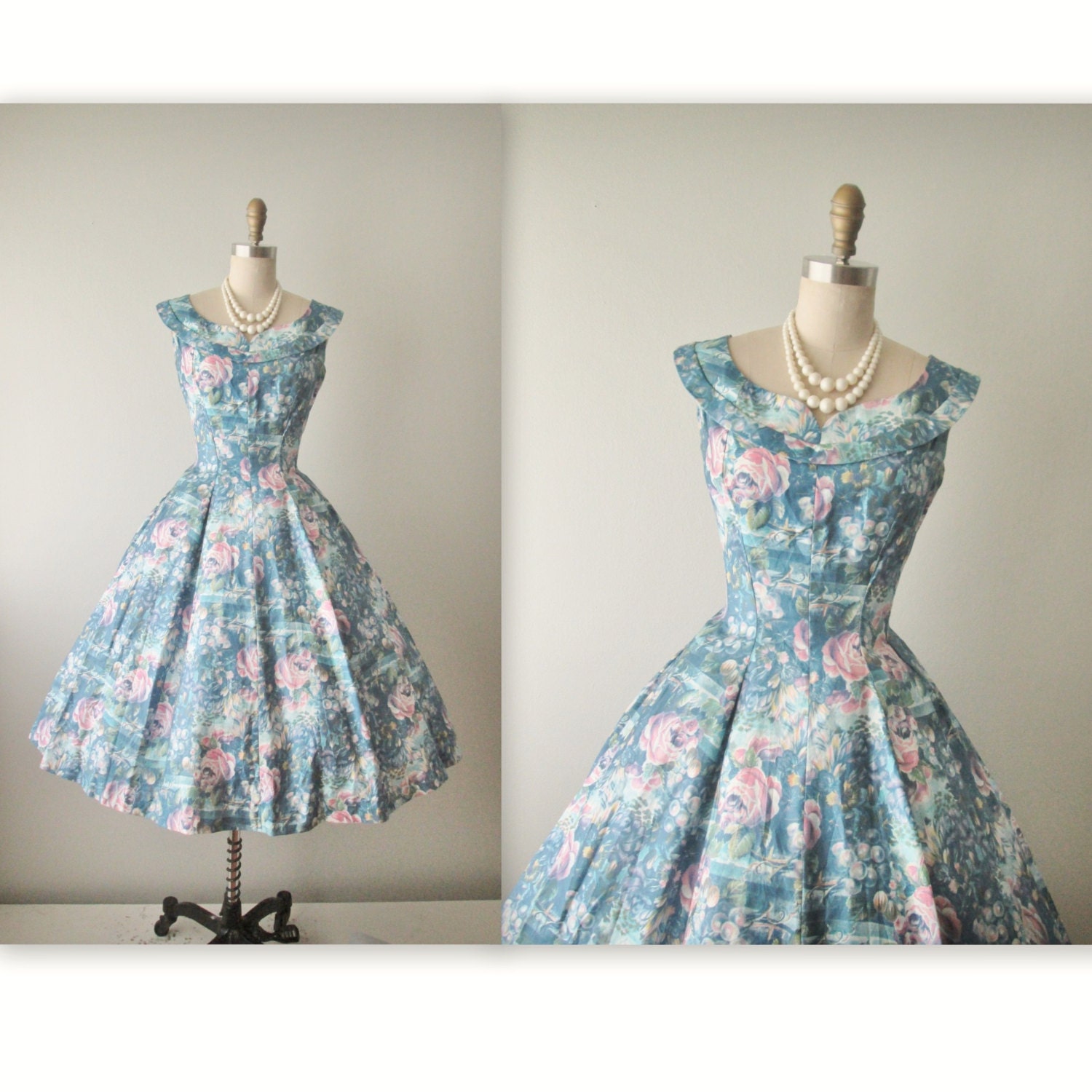 50's Gigi Young Dress // Vintage 1950's Floral Print Garden Party Gigi Young Designer Circle Dress S