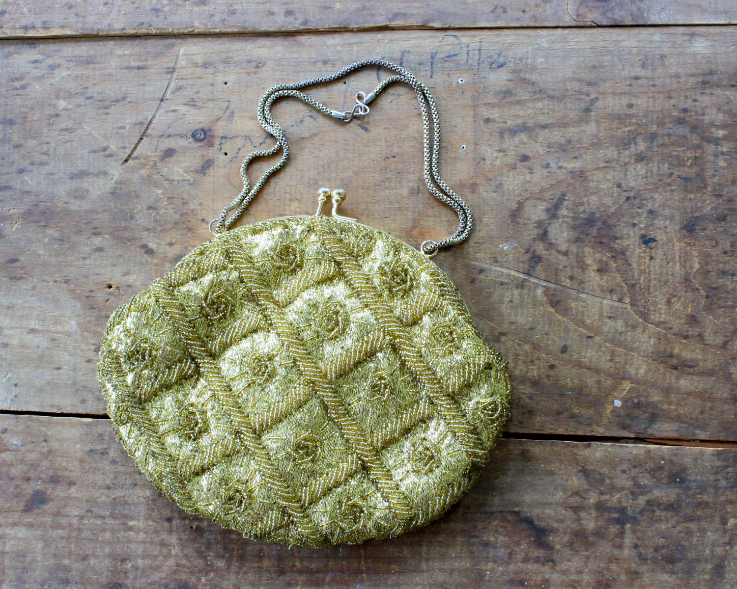1960s gold purse / 60s beaded purse / evening bag