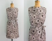 1960s sheath dress / 60s floral dress / brown dress medium