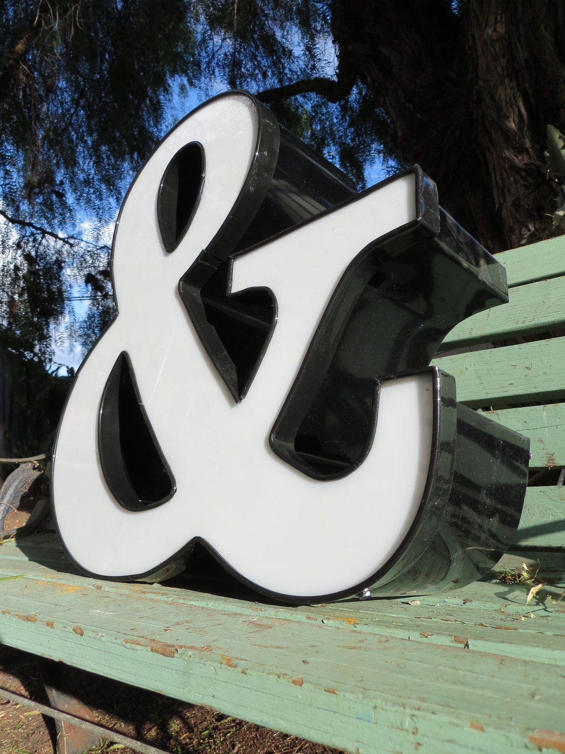 Large Advertising Neon Channel Sign Ampersand Symbol: Black and White Three Dimensional "And" Symbol -- Wall Hanging