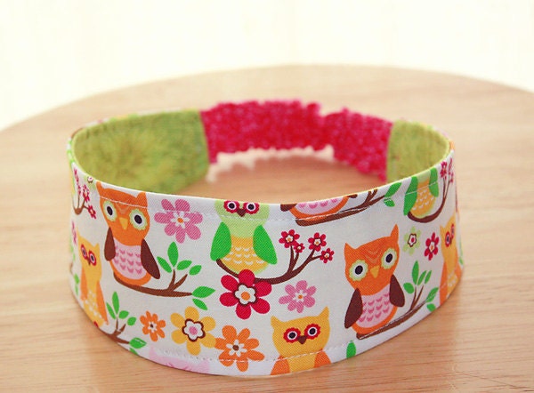 Floral Owl Reversible Fabric Headband Hair Accessories -Kid Size, Ready To Ship, FREE US Shipping