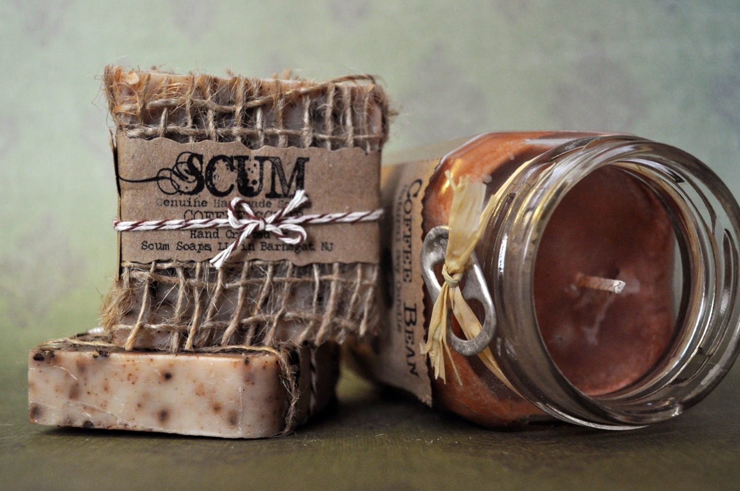 Natural Coffee Bean Scrub Soap & Candle Gift Set