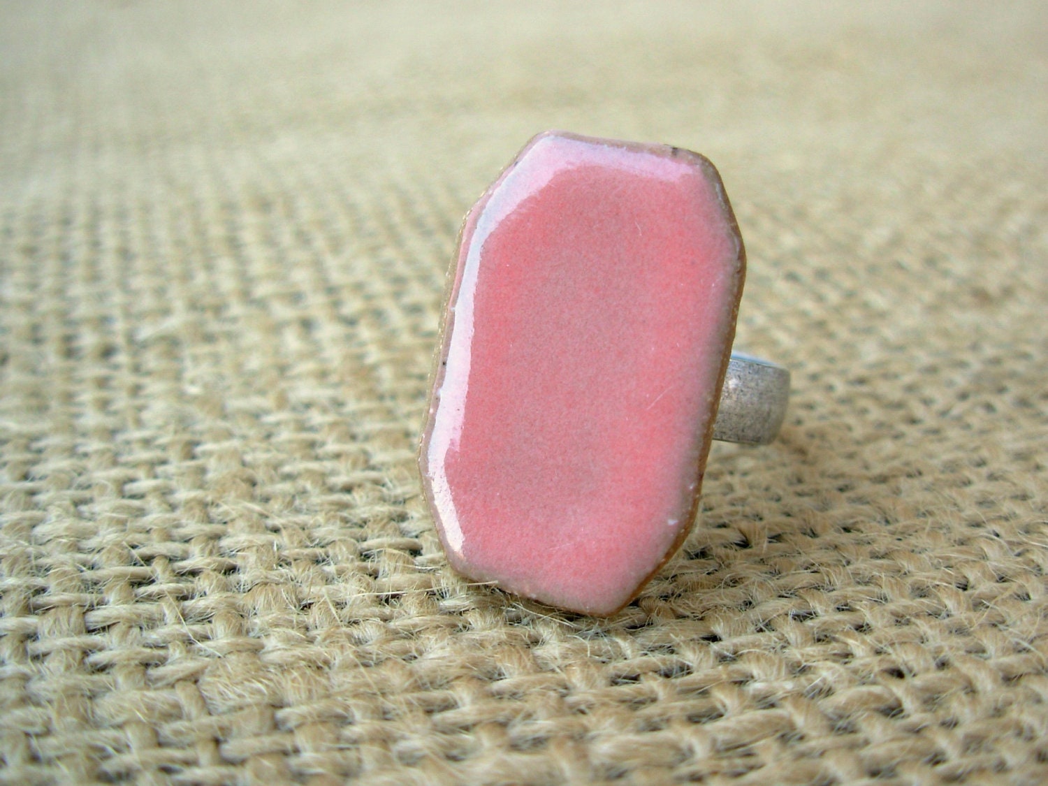 Adjustable Rectangle Pottery Ring- Peach Pink