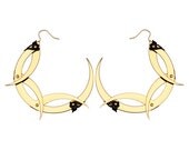 Wicked Large Thistle Thorn Crown Hoop Earrings - 24K Gold Plated - Antiqued Black Filigrees and Industrial Brass Screws
