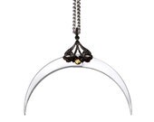 Oriental Crescent Moon - Silver Gothic Jewelry - Fatale Pendant - Antiqued Black Filigrees and Brass Screws - Free Shipping